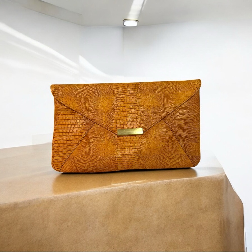 Urban Expressions Leather Orange Large Clutch/Handbag with Button Closure